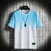 T-shirt da uomo 2023 Camicia casual da uomo estiva Sfumatura di colore Girocollo Moda maschile Top T-shirt manica corta da uomo in cotone traspirante Tshirt