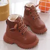 Children's Martin boots and cotton padded waterproof lightweight boys' leather shoes and velvet warm boots.