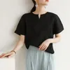 Women's T Shirts T-Shirts Summer Clothing 2023 Split Small V Neck Short Sleeved Solid Colour Loose Stretchable Miyake Pleated Tee Top