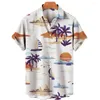 Men's Casual Shirts 2023 Shirt Slim Tops Short Sleeve Hawaiian Beach Holiday Clothing Coconut Tree Sunset Fashion Harajuku Summer