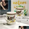 Mugs Porcelain Mug Cafe Tea Milk Cups Bone China Coffee Drinkware Water With Golden Spoon Birthday Gift Arrival 230327 Drop Delivery Dhiop