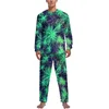 Vêtements de nuit pour hommes Moss Galaxy Pyjamas Printemps Imprimé Abstrait Casual Homme 2 Pièces Graphique Manches Longues Kawaii Pyjama Ensembles