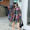 Damesblouses Mode Lange mouw Diamond Single Breasted Patchwork Plaid Shirt Luipaardjas Vrouw Herfst Streetwear Lente en zomer