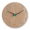 Horloges murales mode Simple horloge nordique décoration circulaire en bois une pièce génération de cheveux étudiant muet