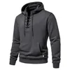 Männer Hoodies Vintage Hoodie Sweatshirts Einfarbig Langarm Henry Kragen Hemd Mit Taschen Männliche Tunika Herbst