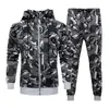 Herrspåriga Camo Men Tracksuit Hooded Ytterkläder Hoodie Set Mens Autumn Winter 2 Pieces Hooded Jacket+Pants Mane Casual Tracksuits Sportwear J230803