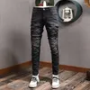 Hommes Jeans Street Fashion Hommes Rétro Noir Gris Élastique Slim Fit Détruit Déchiré Patché Designer Marque Hip Hop Denim Pantalon