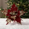 Adornos navideños para árboles, 26cm, dorado, blanco, rojo, con lentejuelas, franela, flor de simulación, esquejes DIY, decoración, bastón de caramelo