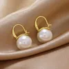 Stud koreanska söta pärlor droppörhängen för kvinnor lyxguld färg u form dingle bröllop uttalande mode smycken 230802