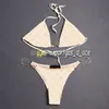 Sexy Triangle Bikinis Women Swimwear Tulle Lace Underwear Letters Embroidered Chain Halter Split Swimsuits Beach Bra Briefs with Tie Woman Bathing Suit