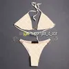 Sexy Driehoek Bikini Vrouwen Badmode Tule Kanten Ondergoed Letters Geborduurde Ketting Halter Split Badpakken Strand Bh Slip met Stropdas Vrouw Badpak