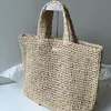 Bolso de viaje de lujo rafia Compras Playa bandolera Bolsos Mujeres Letras bordadas tote moda Verano pequeño 24 cm Bolso tejido de paja 1846