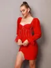 Robes décontractées arrivée femmes hiver Sexy à manches longues diamants Crystla rouge Mini moulante robe de pansement 2023 élégante soirée Club fête