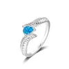 Anneaux de mariage mignon femme blanc bleu opale bague de fiançailles plume goutte d'eau pierre Vintage or argent couleur pour les femmes