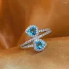 Wedding Rings Luxury Female Heart Ring Trendy Round Silver Color For Women Charm Blue Zircon Stone Engagement Jewelry