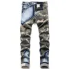 Jeans pour hommes automne hiver tendance Stretch Camouflage couture mince taille moyenne moto mode vêtements de rue 230803