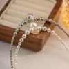 Choker Allme Elegant Round White Black Color Simulated Pearl CZ Zircon Pärlade halsband för kvinnor Girl Silver Plated Copper