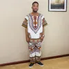 Etnische Kleding Wit Pak Dashiki Gedrukt Afrikaanse Boheemse Mode Top En Broek Zak Set Met Korte Mouwen Voor Heren237K