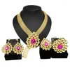 Collier boucles d'oreilles ensemble Est bijoux brésil couleur or femme luxe rouge pierre artificielle grand anneau Banquet de mariage