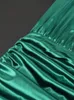 Plus size Dresses Pleated Green Satin Long Lantern Sleeve High Waist Soft Midi Evening Birthday Club Party Size Outfits for Women 4XL 230803