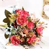 Decorative Flowers 1 Bouquet Artificial Peony Tea Rose Camellia Silk Fake Flower Flores For DIY Home Garden Wedding Christmas Decoration