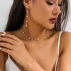 Necklace Earrings Set Korean Fashion Imitation Pearl Chain Bracelet Drop For Women Girls Sweet Piercing Earring Wedding Jewelry