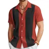 Camisas informales para hombre, camisa de bolos Vintage a la moda para hombre, camisa hawaiana de manga corta con botones, ropa holgada de algodón Oxford a rayas