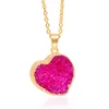 Colliers pendentif en forme de coeur en pierre Druzy pour femmes filles collier en grappe de cristal brut bijoux de guérison Reiki avec bord doré