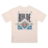 القمصان للرجال Rhude Mens Shorts High Street Fashion Designer للرجال قميص قصير الأكمام طباعة Crewneck T-Shirt Top Toe Asian S Dh6f2