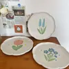 Plates Ins Hand-painted Tulip Large Flower Plate Household Ceramic Steak Pasta El Restaurant Dim Sum Dessert Tableware