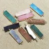 Naszyjniki wisiorek naturalny Druzy Stone podwójna klamra moda złącza krawędzi metalowy minerał Agat Slice Charm Geode Rough for Jewelry