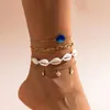 Anklets IngeSight.Z Bohemian Blu Sea Shell Pendant Anklet For Women Summer Charms Gold Color Scallop Cross Link Chain Foot Set