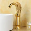 Bathroom Sink Faucets Cold And European Style Swan Faucet Golden Retro Washbasin Antique Double Handle Single Hole