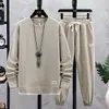 Men's Tracksuits 2023 Spring Autumn Two Piece Set Linen Fabric Casual Sweatshirt and Sweatpants Mens Sports Suit Fashion Tracksuit 230802