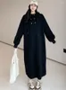 캐주얼 드레스 2023 가을/겨울 버전 긴 드레스 여성 느슨한 봉제 두껍게 이중 가슴 디자인 큰 스웨터