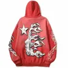 Męskie bluzy bluzy czerwono Hellstar Hoodie High Quality Plus Velvet Hellstar Print Street Fashion Hip Hop Loose Sportswear Para S9lw#