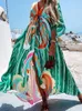 Stampa di costumi da bagno femminile Copriva Vneck Beach Coverup Front Open Belt Open Kimono High Waist Colorful Kaftan Abbassini da spiaggia Abito da bagno per balzo da bagno 230802