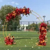 Decorazione per feste Oggetti di scena per matrimoni Cerchio rotondo in metallo Supporto per fiori a doppio palo T Sfondo per palcoscenico Scaffale per porta ad arco ad arco in ferro battuto