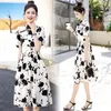 Ethnische Kleidung Chinesischer Stil Verbessertes Qipao-Kleid Damen Sommer 2023 Slim Fit Retro Bedruckter Rock Kurzarm Mittellange Version A-Linie S