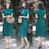 Etnische Kleding Kant Halverwege Dagelijkse Cheongsam 2023 Zomer Verbeterde Aodai Qipao Retro Afslanken Plus Size Chinese Feestjurk Voor Vrouwen