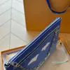 Designer - Blaue Handtasche für Damen, Hand-Clutch-Geldbörsen, Reißverschluss, weiße Buchstaben, silberne Hardware, Rindsleder, Herren-Handtasche mit großer Kapazität