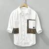 Men's Casual Shirts Pure Cotton Patchwork Three Quarter Sleeve Shirt For Men Fashion Loose Clothing