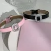 Pulseiras de elos brilhantes de zircônia rosa pulseira de couro preto para mulheres 2023 designers de moda joias atacado