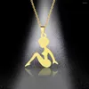 Pendant Necklaces Stainless Steel Gold-Plated Angel Elf Women Necklace Fairy Maiden With Wing Neck Jewelry Chain Length 50cm