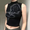 Damen-Tanks, schwarzes Crop-Top, bedruckt, ärmellos, lässig, Y2K-Ästhetik, Fee, Grunge, Gothic, Weste, süßes süßes Camisole, Sommer, rückenfreies Top