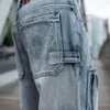 Jeans Masculino Calça de Skate Masculina Plus Size Bolso Solto Calças Hip Hop Denim Masculino Patchwork Streetwear Perna Larga Grande