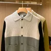 Men's Sweaters Korean Kintted Sweater Chic Pullover Tops Autumn Winter Vintage Polo Collar Long Sleeve Streetwear Knitwear C98