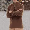 メンズカジュアルシャツ大人の男性ブラウス中世のルネッサンス花grooms海賊チュニックトップラープコスチュームレースアップシャツ中年バイキングコスプレ