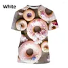 Men's T-skjortor Fashion Donut 3D-tryckning T-shirt Söta choklad Donuts Rund hals Kort ärm Toppar Personlighet Mat harajuku