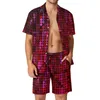 Tute da uomo Red Disco Ball Set da uomo Pink Paillettes Stampa Pantaloncini casual Camicia da spiaggia Set Summer Streetwear Suit Manica corta oversize